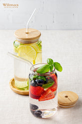 Wilmax Glas mit Deckel & Trinkhalm, 500 ml, Thermoglas – WL‑888610/A